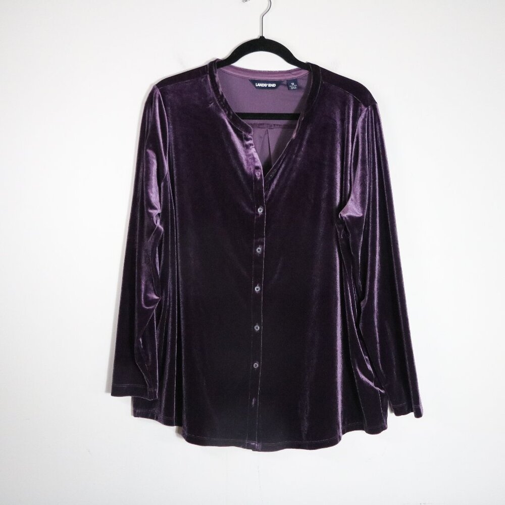 Lands End 1X‎ Womens Velvet Button Front Blouse Top 16W 18W Boho Witchy